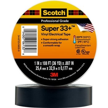 3M Scotch Super 33+ Black Electrical Tape 1 Inch x 36 Yard