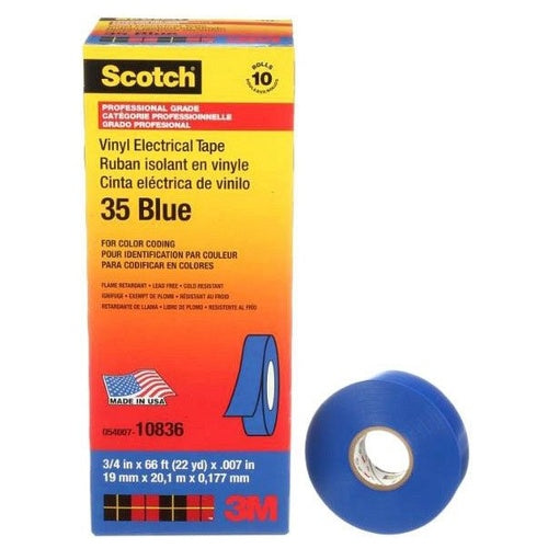 3M 35-3/4X66FT-BL Vinyl Color Coding Tape, 3/4" X 66 Ft, Blue,
