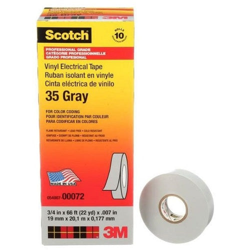 3M 35-3/4X66FT-GY Scotch Vinyl Tape, 3/4" X 66 Ft, Gray