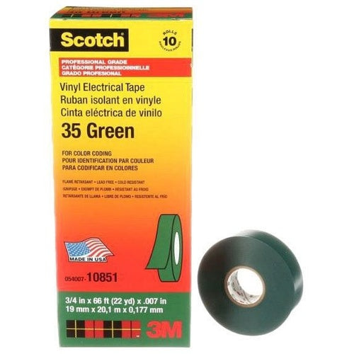 3M 35-3/4X66FT-GN Vinyl Color Coding Tape, 3/4" X 66 Ft, Green,