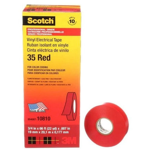 3M 35-3/4X66FT-RD Vinyl Color Coding Tape, 3/4" X 66 Ft, Red,
