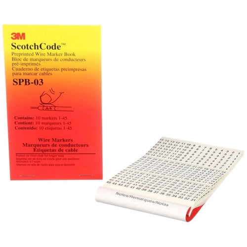 3M SPB-03 Scotchcode Pre-Printed Wire Marker Book, Black Print On A White Background
