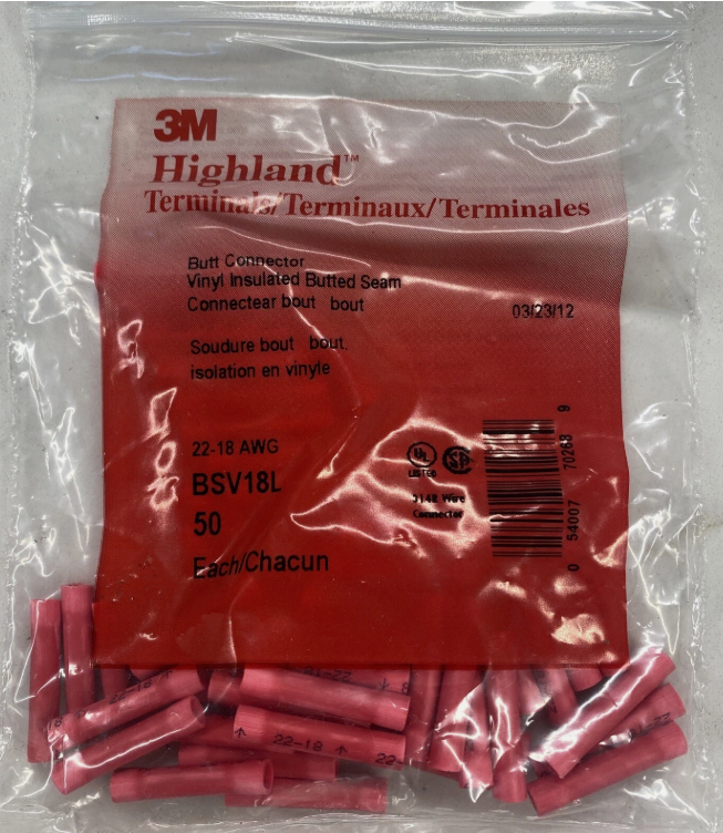 3M BSV18L Highland™ Butt Splice Connector, 18-22 AWG, Red