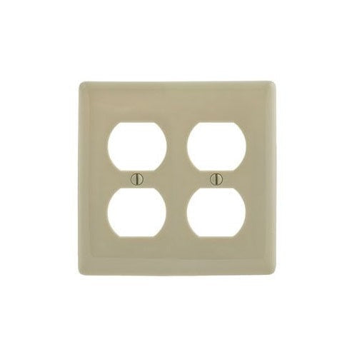 Hubbell NP82I 2-Gang 2-Duplex Receptacle Wallplate, Ivory, Nylon Standard